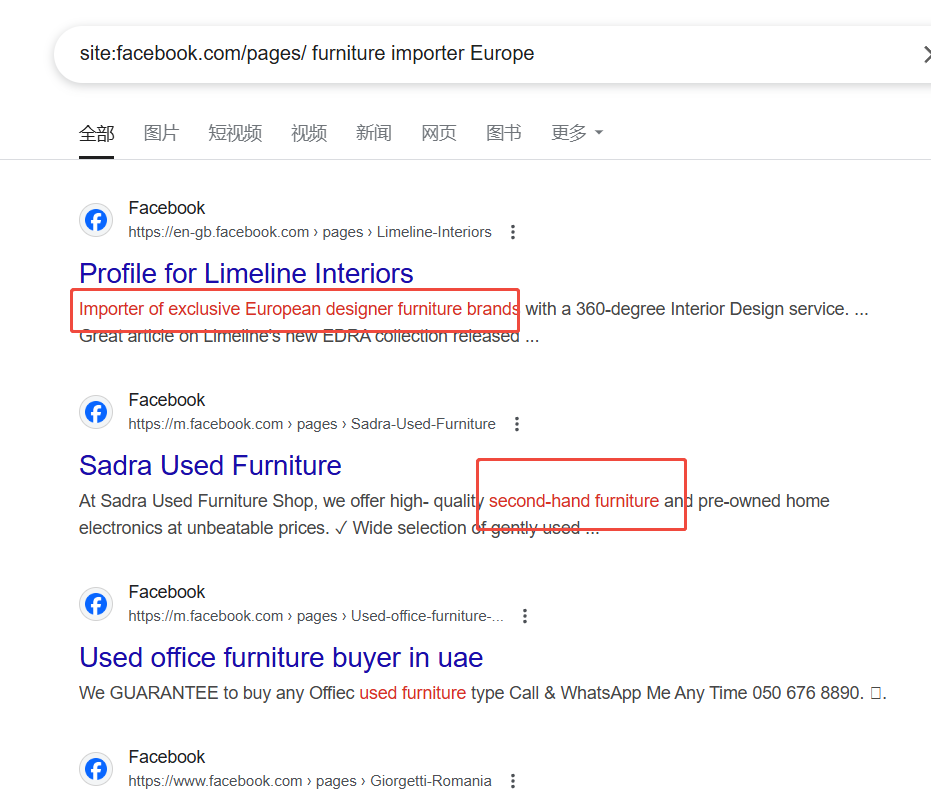 Facebook页面定向搜索1